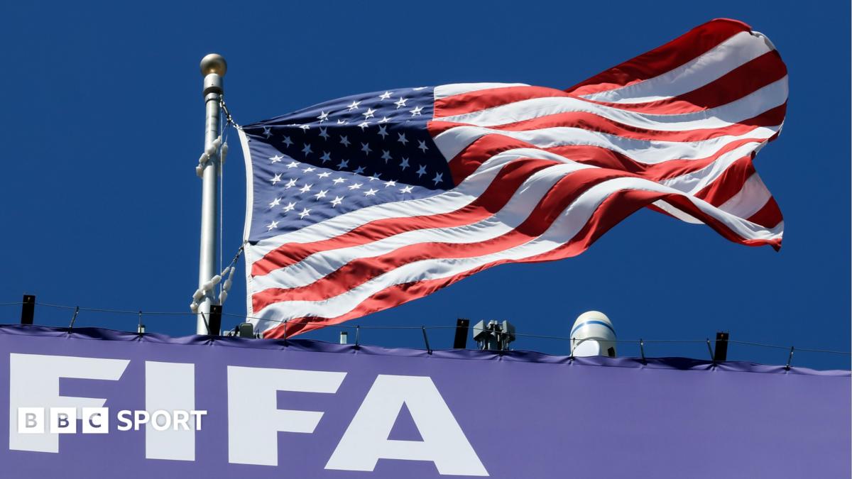 United States flag waves prior to kick-off at World Cup